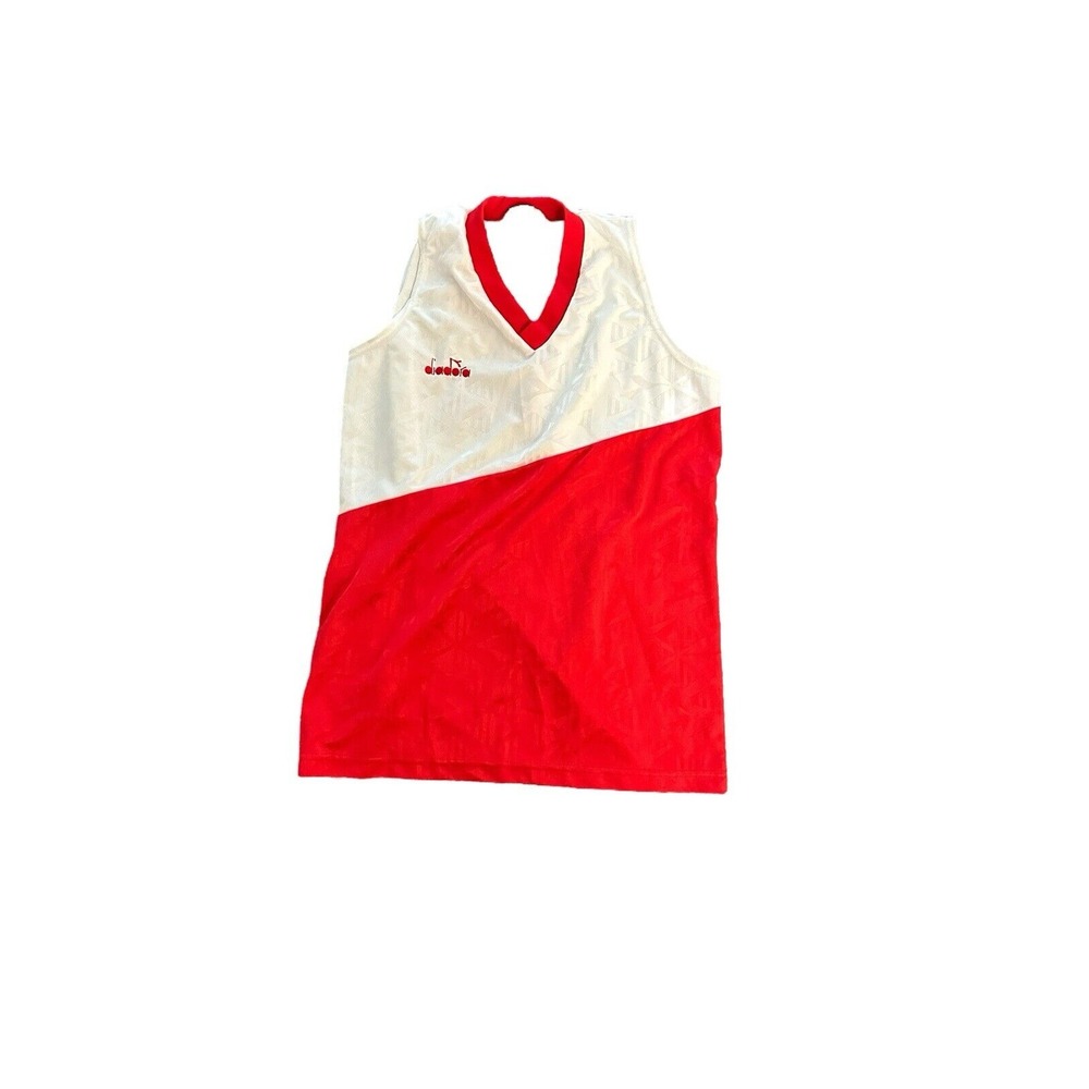 Diadora Women's Tank Top Medium Vest Red‎ And White EUC Soccer Shirt Quality USA